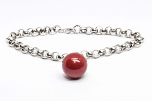 Collezione Bubble Bracciale rolò in argento  con pendente in pasta di corallo