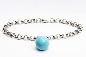 Collezione Bubble Bracciale rolò in argento con pendente in pasta di turchese