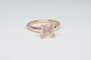 Rose gold ring with pink quartz and diamonds