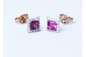 Collezione Square Orecchini in oro rosa con diamanti e rubellite