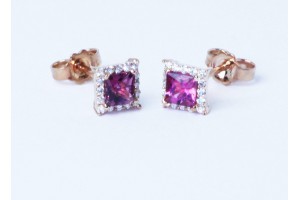 Square Collection Rose gold earrings with diamonds and rubellite